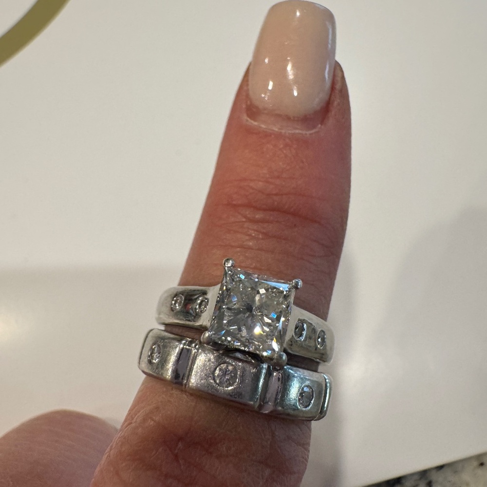 Princess Cut Diamond Engagement Ring + Matching Wedding Band | Platinum